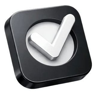 Symbole de validation en 3D avec une coche sur la page À propos de Ample Titrévane